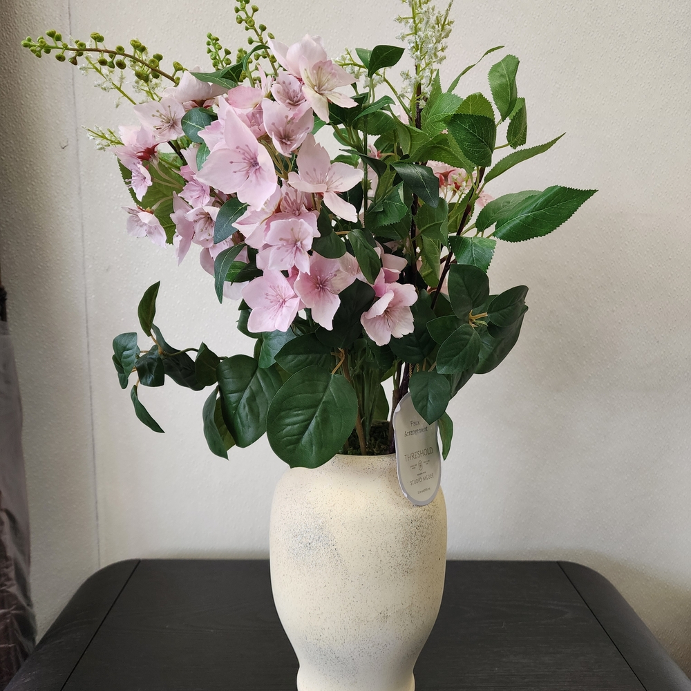 Artificial Pink Floral Arrangement in Cream Vase